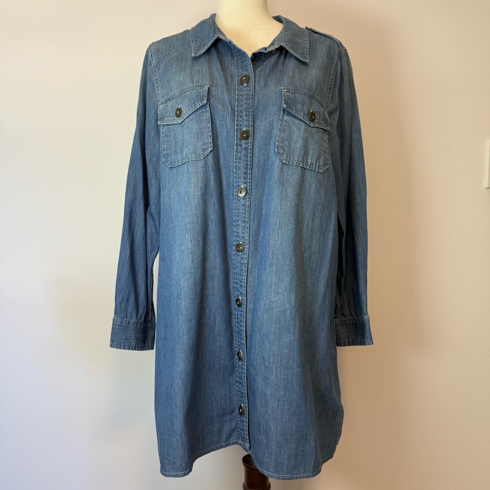 Two by Vince Camuto Blue Denim Button-Up Long Sleeves Shirt Dress Size L